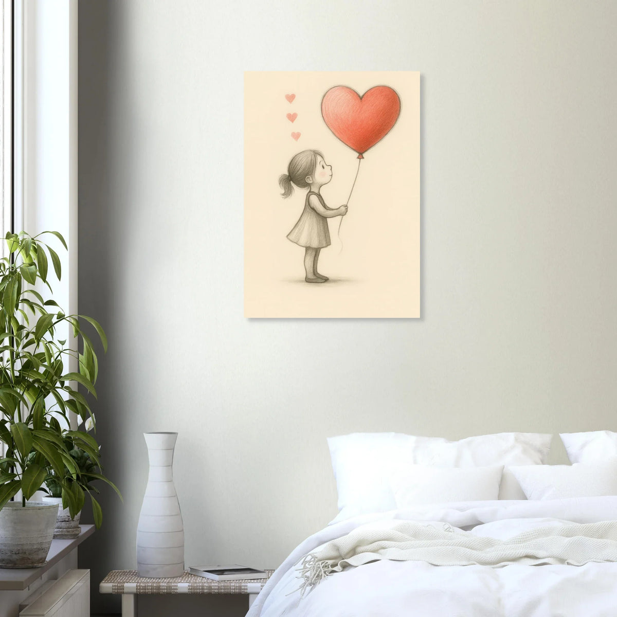 Heartfelt Wishes: Charming Little Girl with Balloon Art Print