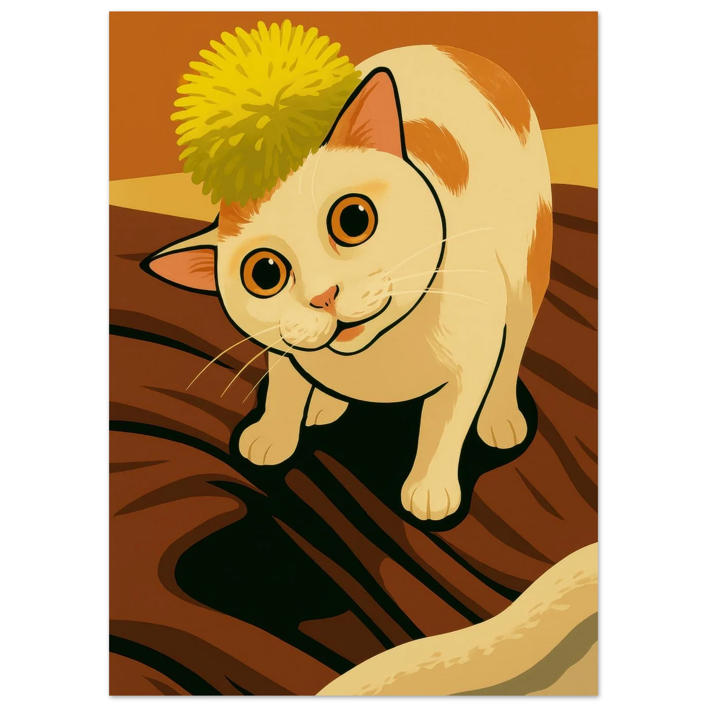 Funny Cat Poster with Fuzzy Ball on Head – Premium Quality Print