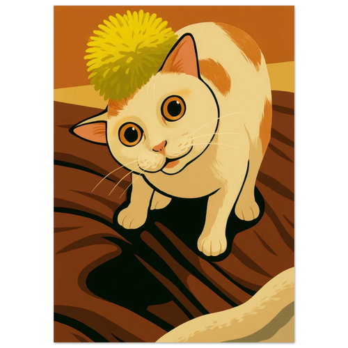 Funny Cat Poster with Fuzzy Ball on Head – Premium Quality Print