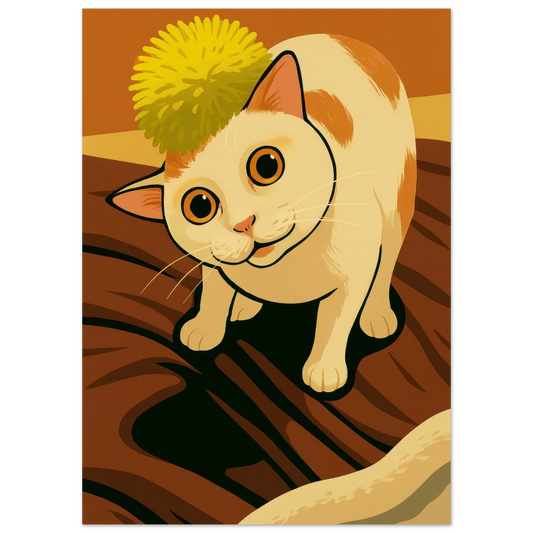 Funny Cat Poster with Fuzzy Ball on Head – Premium Quality Print