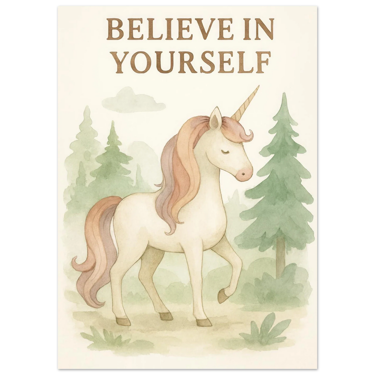 Magical Unicorn 'Believe in Yourself' Art Print – Whimsical Nursery & Kids Room Decor