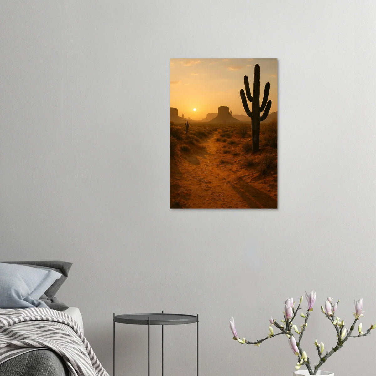 Desert Sunset Majesty: Vibrant Saguaro & Butte Landscape Poster in Multiple Sizes