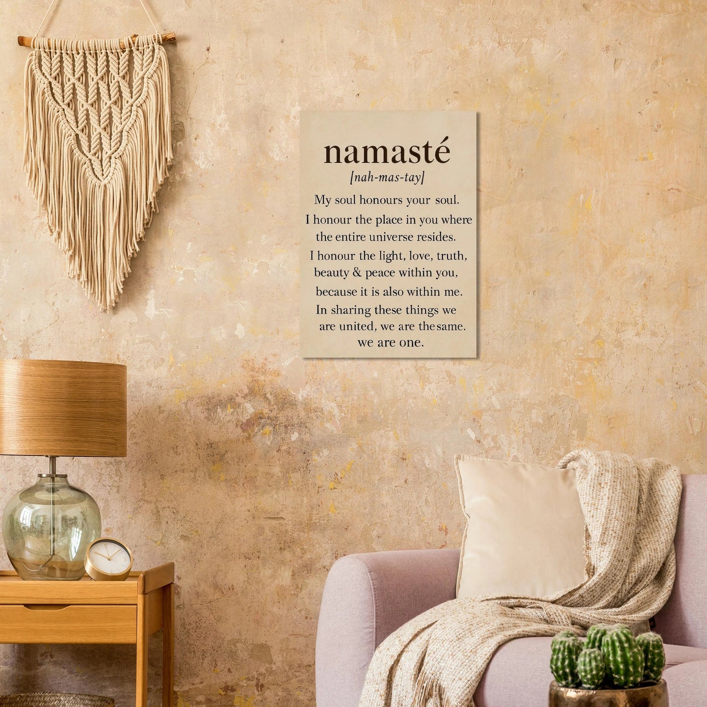 "Namaste" Inspirerande Väggkonst Tryck, Beige & Svart Typografi Konsttryck i Flera Storlekar