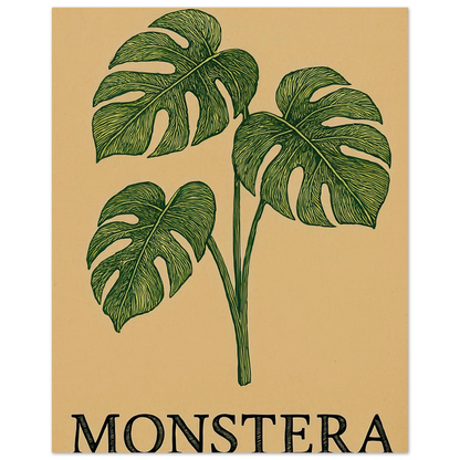 Frukter – Tropical Monstera Art Print i jordnära toner och livfulla gröna nyanser
