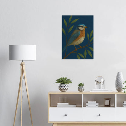 Djur: Blue Tit Fågelkonsttryck – Livfull Retro-inspirerad Väggkonst i Olika Storlekar