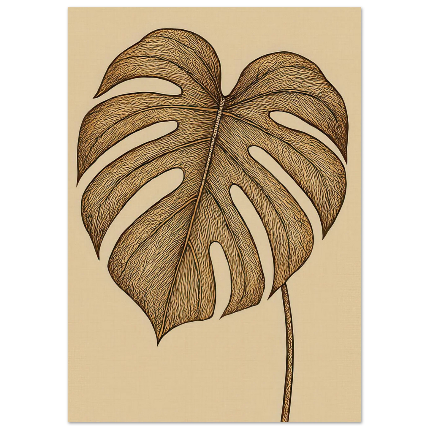 Frukter: Elegant Monstera Leaf Art Print – Elevate Your Space with Nature's Golden Touch, Available in Multiple Sizes