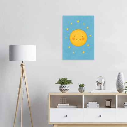 Dreamy Sky Moon & Stars Print | Whimsical Nursery Art | Soft Blue & Yellow Giclee Poster