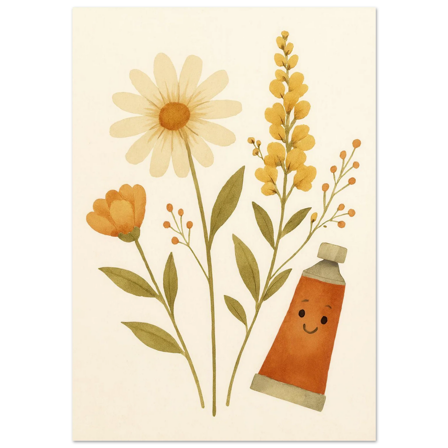 Vibrant Floral & Happy Paint Tube Art Print – Whimsical Barn Style Botanical Wall Art in Multiple Sizes