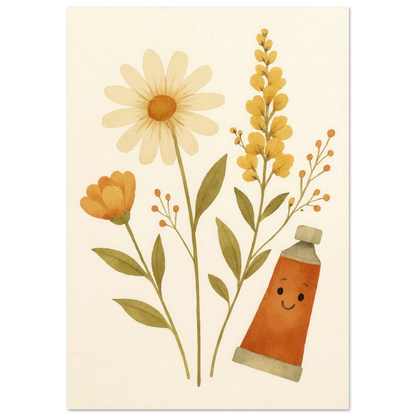 Vibrant Floral & Happy Paint Tube Art Print – Whimsical Barn Style Botanical Wall Art in Multiple Sizes