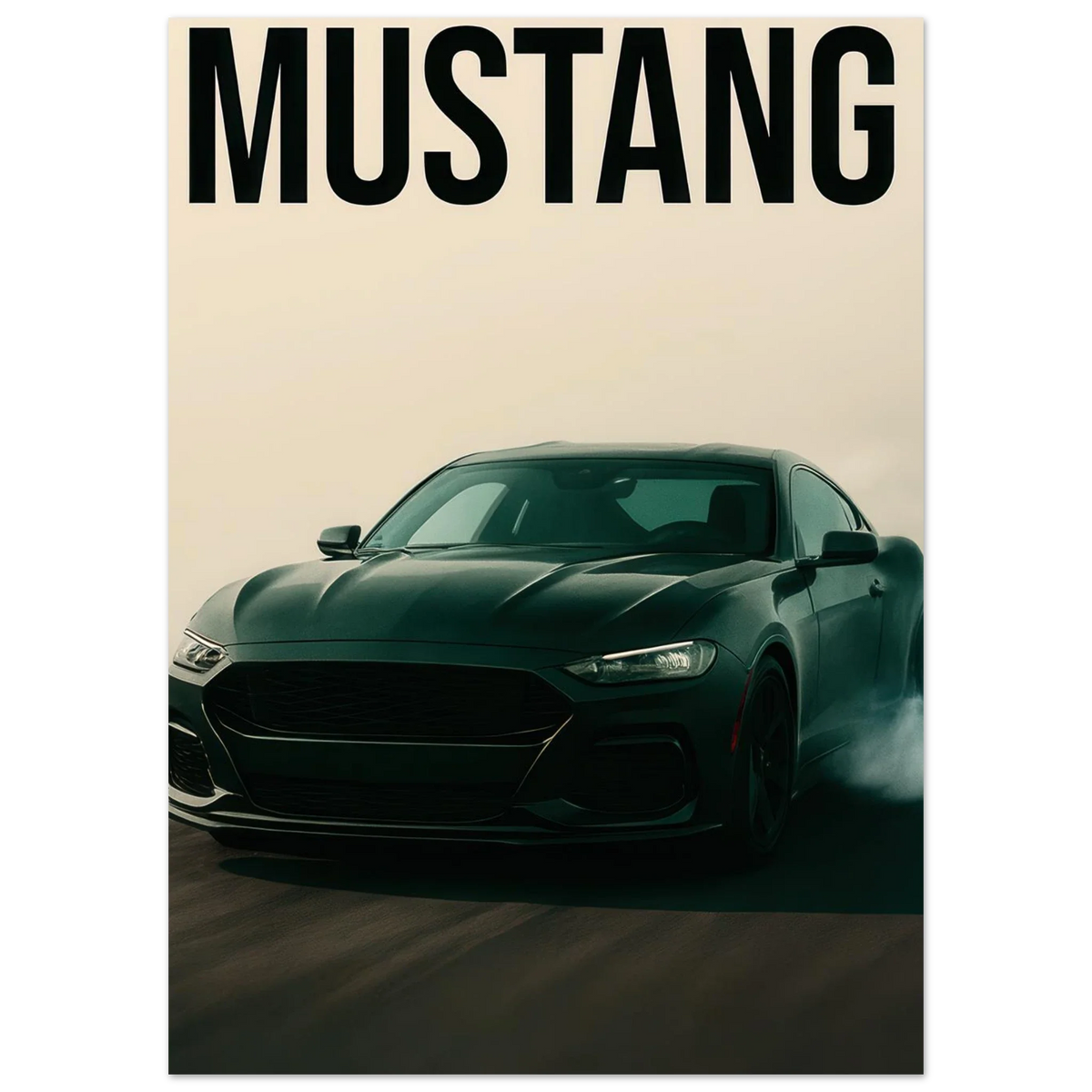 Mustang Performance Konsttryck - Svart Sportbil i Action på Högkvalitativt Papper