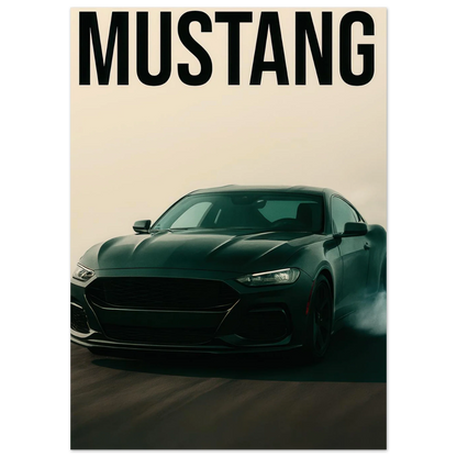 Mustang Performance Konsttryck - Svart Sportbil i Action på Högkvalitativt Papper