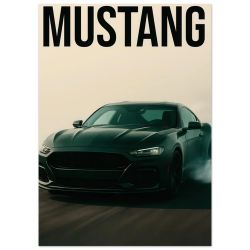 Mustang Performance Konsttryck - Svart Sportbil i Action på Högkvalitativt Papper