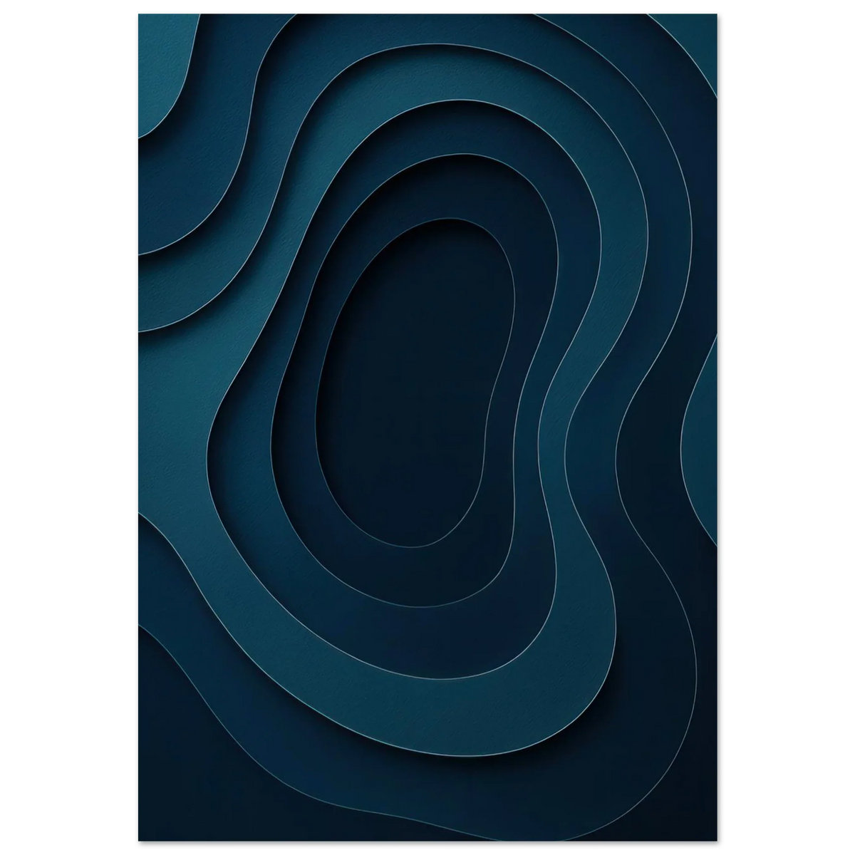 Abstract Contour Map Art Print: Deep Blue Minimalist Paper Cut Style