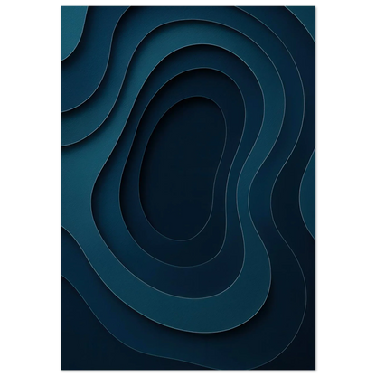 Abstract Contour Map Art Print: Deep Blue Minimalist Paper Cut Style