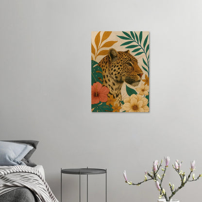 Djur: Exotisk Leopard-konsttryck i varma toner och botaniska inslag – Välj din storlek