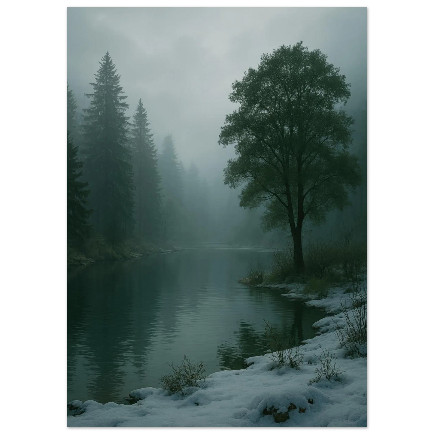 Mystical Winter Lake Landscape Premium Poster