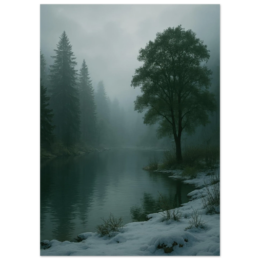 Mystical Winter Lake Landscape Premium Poster