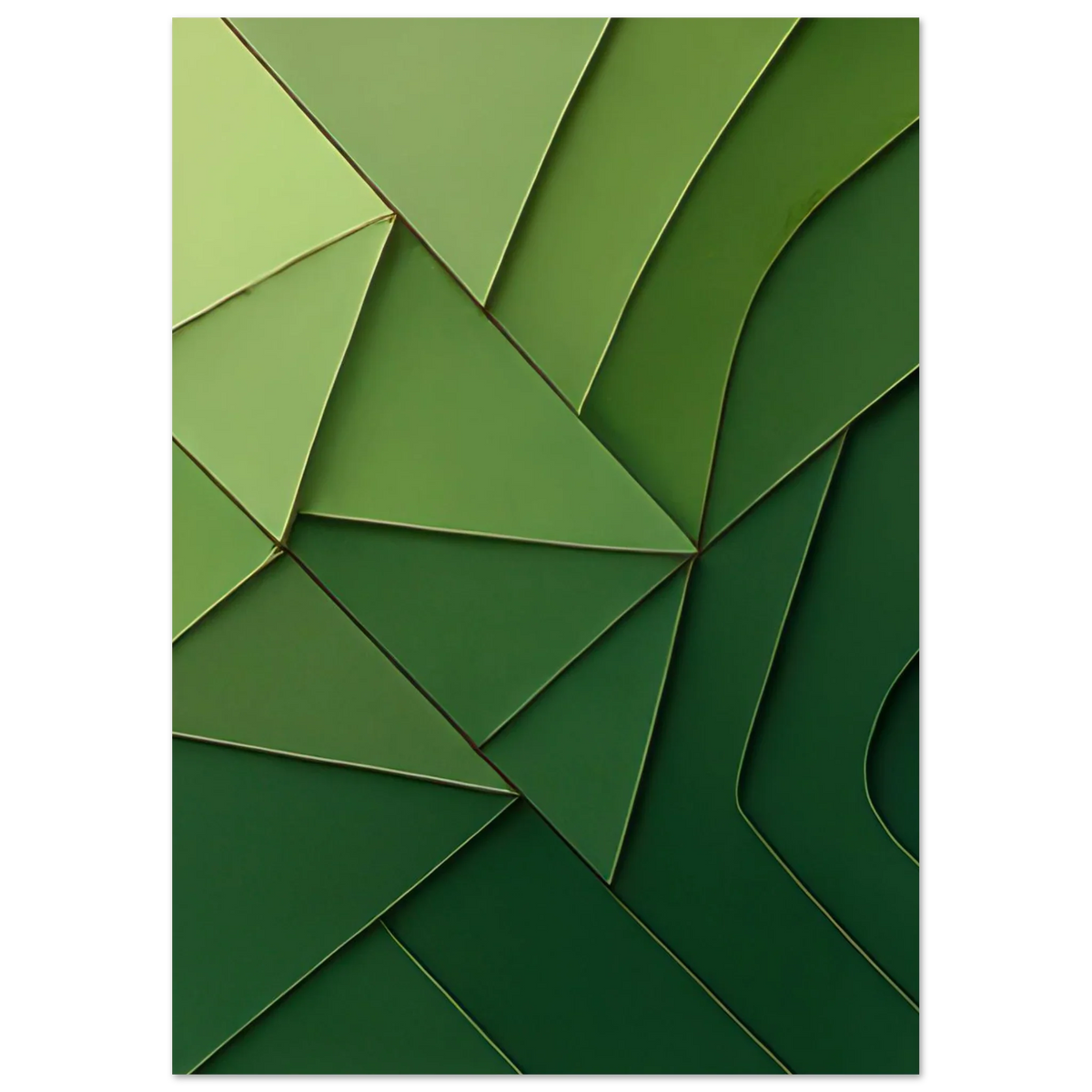 Abstrakt Minimalistisk Grön Geometri Konsttryck – Väggkonst i Nyanser av Skog och Limegrön