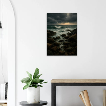 Dramatic Coastal Storm Waves Canvas Print – Ocean Art with Dark Skies & Vibrant Seas, Available in 29 Sizes