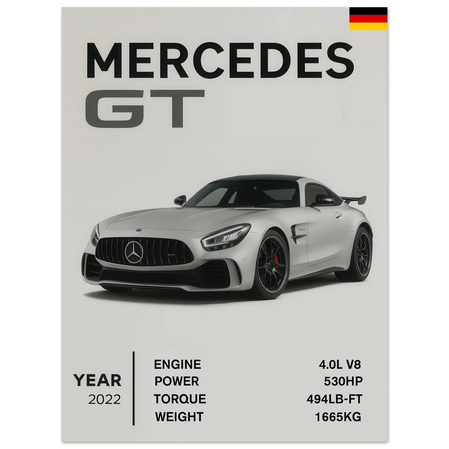 Mercedes GT 45: German Engineering Specs Poster Print – Elevate Your Space with Automotive Artistry