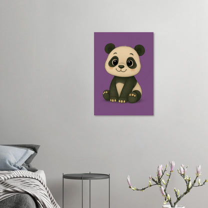 Söt Panda Konstaffisch: Lekfullt Djurporträtt på Lila Bakgrund – Perfekt för Barnrummet eller Gåva