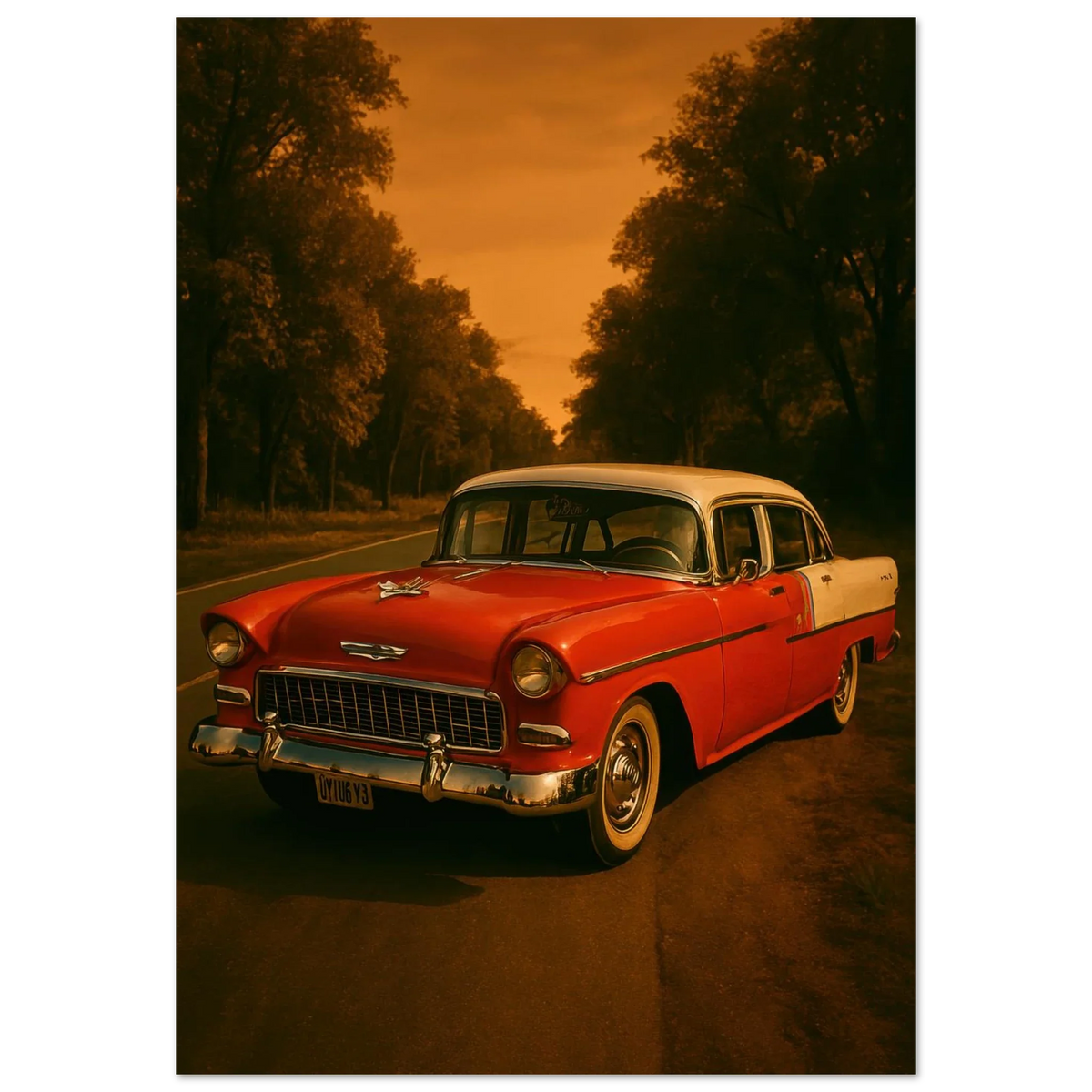 Classic American Muscle Car Poster - Vibrant Red Vintage Auto Art Print in Various Sizes