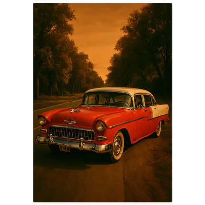 Classic American Muscle Car Poster - Vibrant Red Vintage Auto Art Print in Various Sizes
