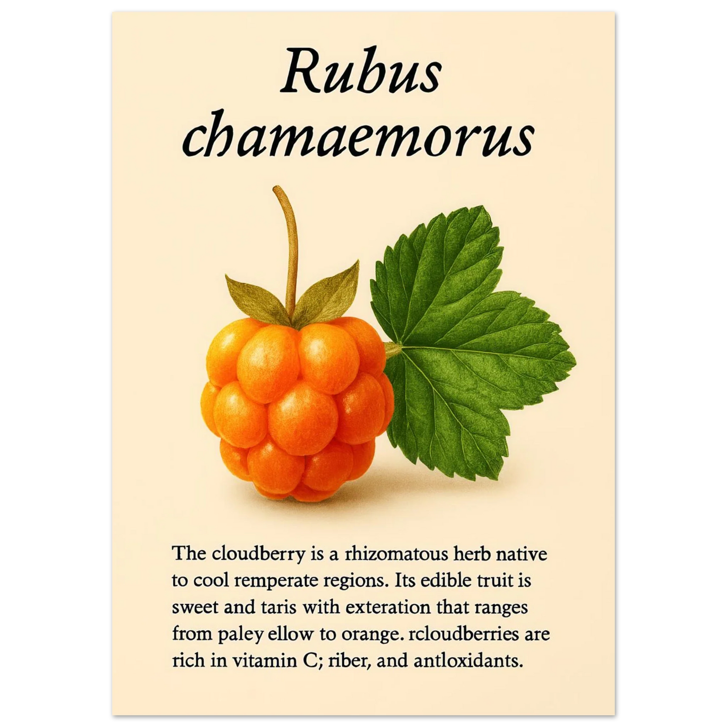 Rubus Chamaemorus Cloudberry Botanical Print - Vibrant Orange Fruit Wall Art Poster in Multiple Sizes