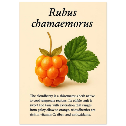 Rubus Chamaemorus Cloudberry Botanical Print - Vibrant Orange Fruit Wall Art Poster in Multiple Sizes