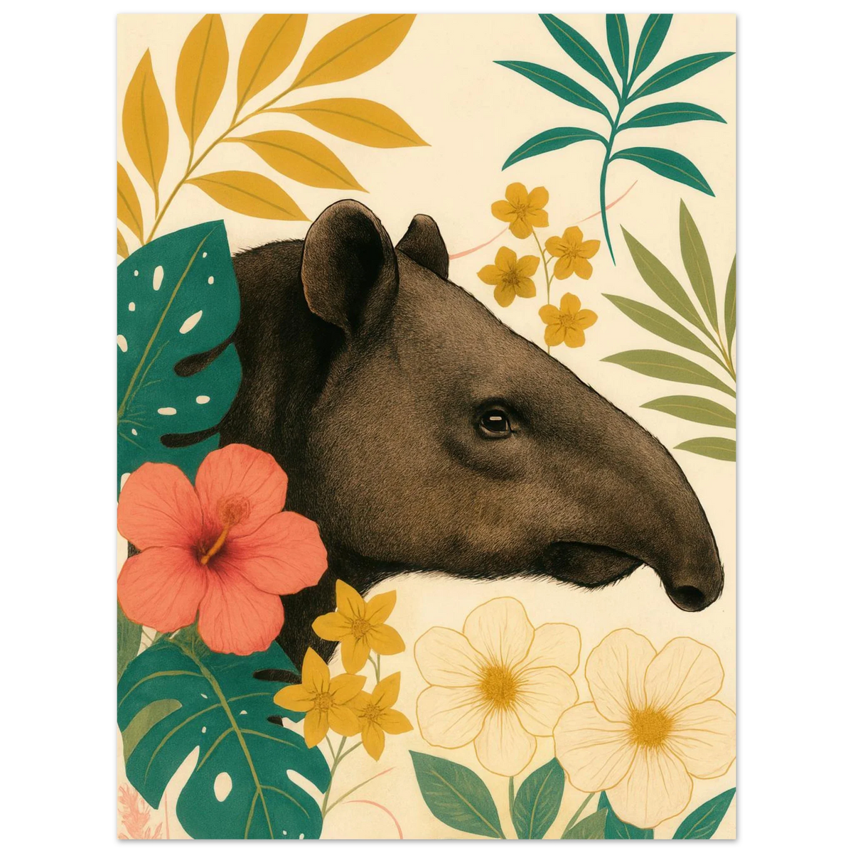 Tropicana Tapir Konstavla – Djurmotiv med Vibrerande Flora