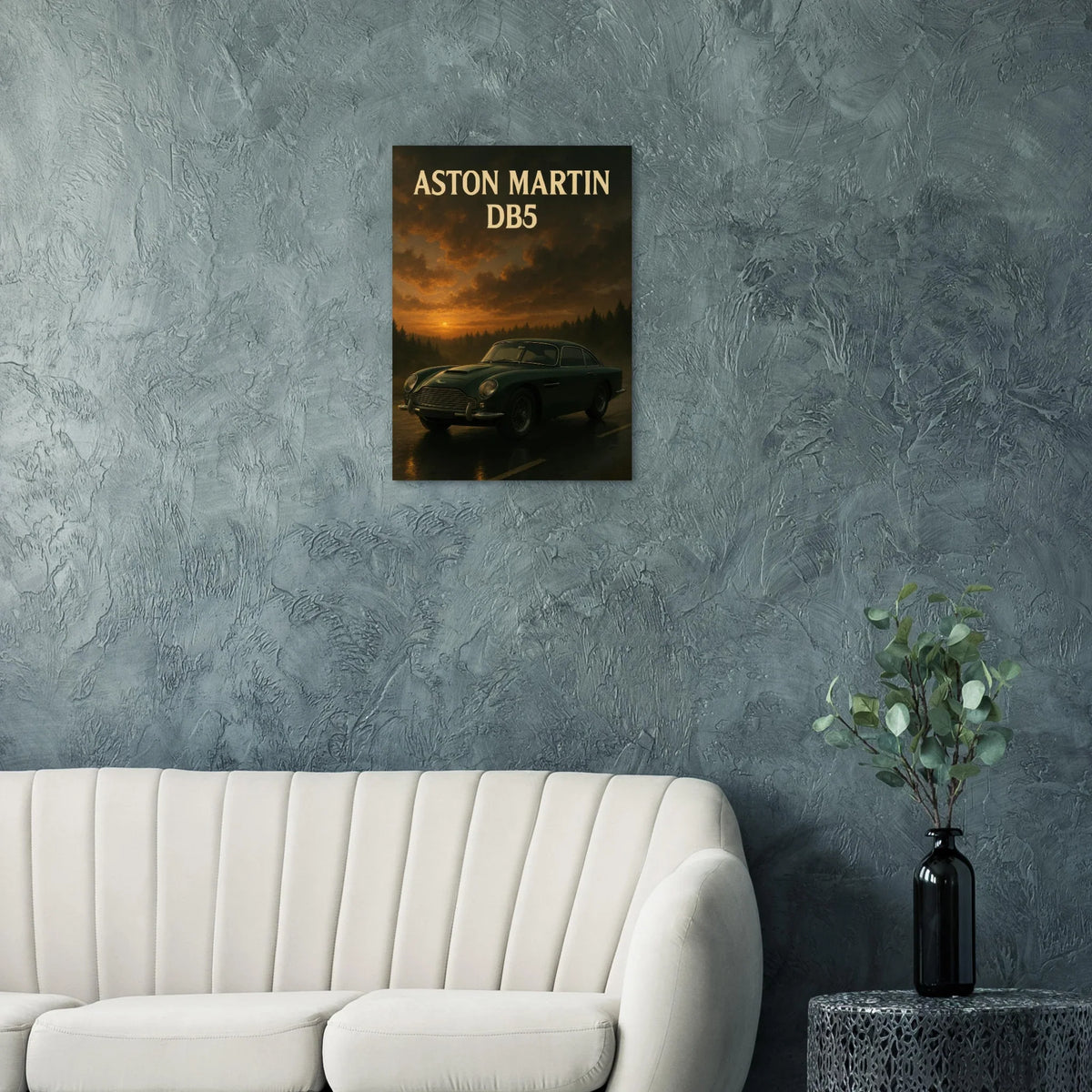 Aston Martin DB5 Sunset Drive Poster – Timeless Elegance in Premium Print