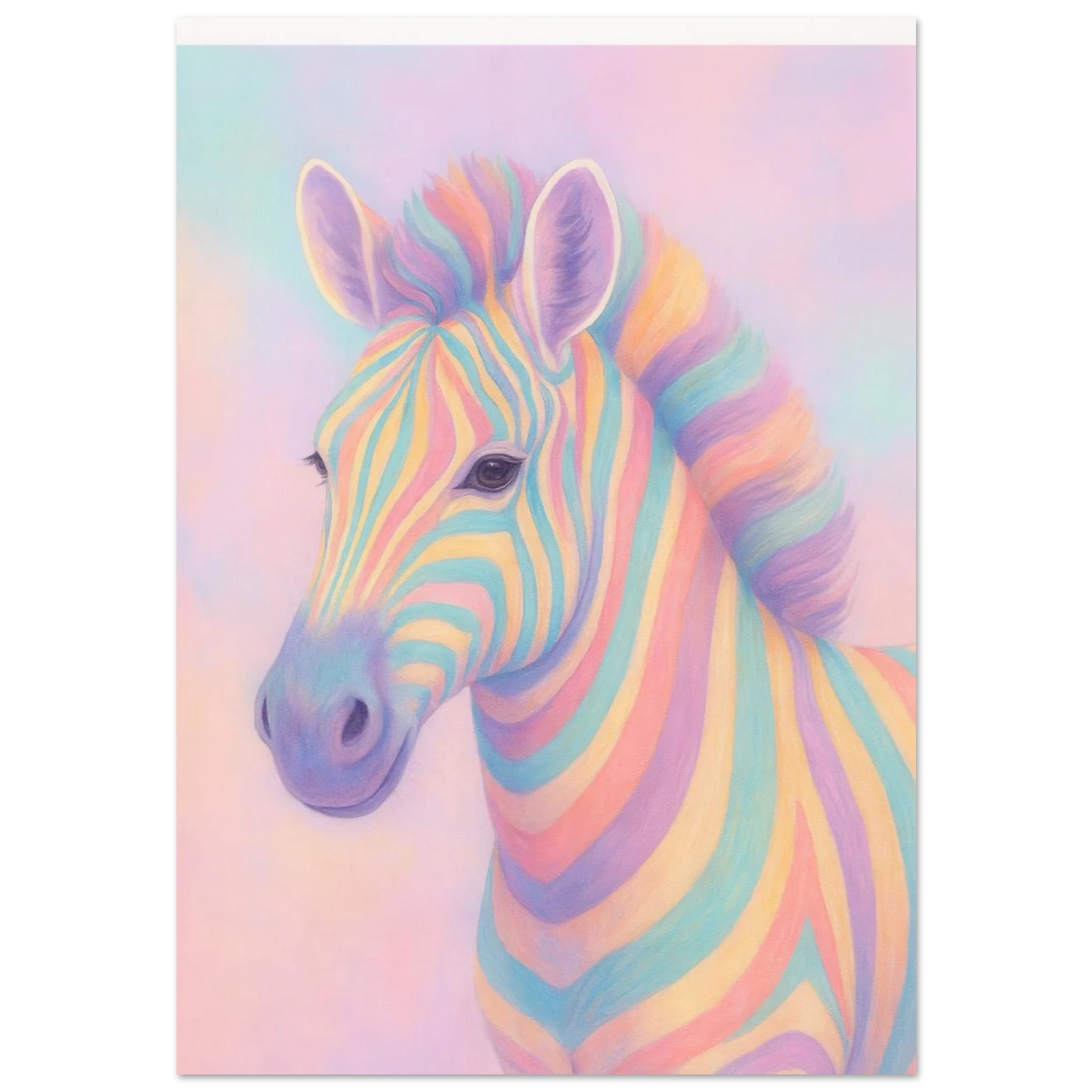 Pastell Zebra Djur Konsttryck – Färgstark och Drömsk Väggkonst i Olika Storlekar