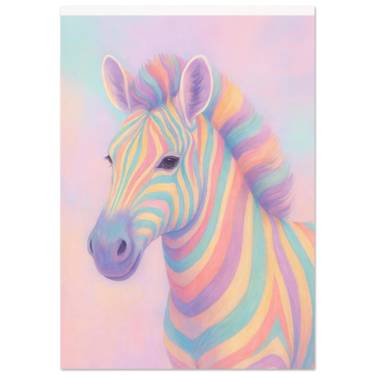 Pastell Zebra Djur Konsttryck – Färgstark och Drömsk Väggkonst i Olika Storlekar