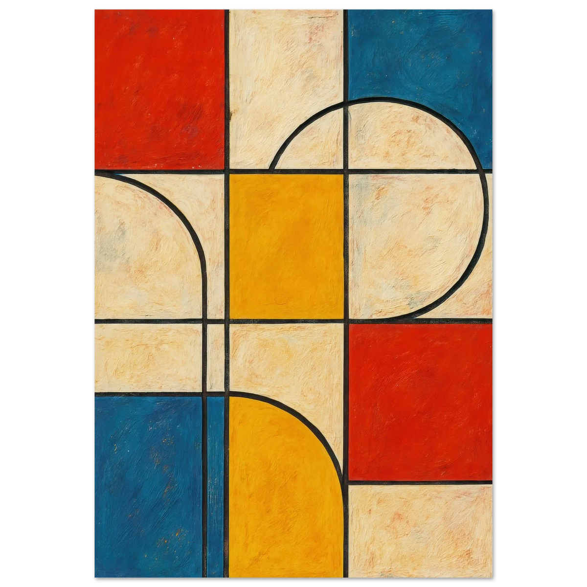 Abstract Geometric Poster: Vibrant Primary Colors & Dynamic Shapes in Your Choice of Size