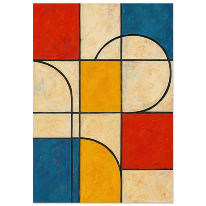 Abstract Geometric Poster: Vibrant Primary Colors & Dynamic Shapes in Your Choice of Size