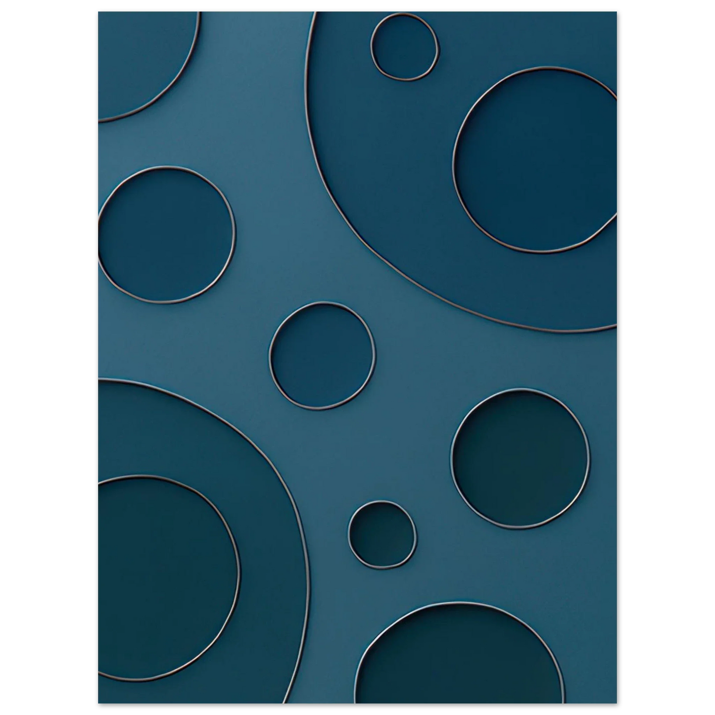 Abstrakt Minimalistisk Poster - Eleganta Blå Cirklar med Silverdetaljer i Flera Storlekar