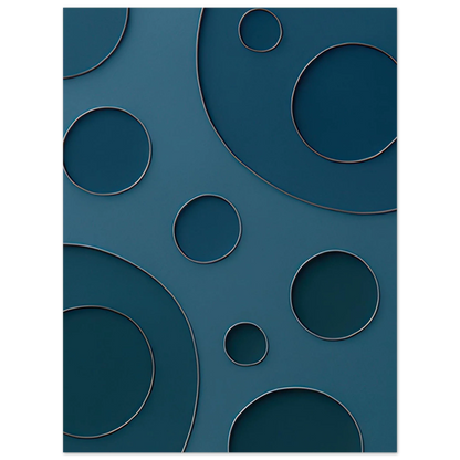 Abstrakt Minimalistisk Poster - Eleganta Blå Cirklar med Silverdetaljer i Flera Storlekar