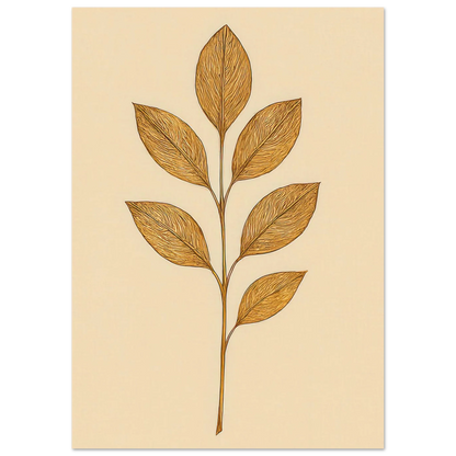 Frukter Golden Leaf Art Print - Minimalistisk Botanisk Väggkonst i Olika Storlekar