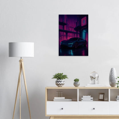 Neon Night Drive: Futuristic Cyberpunk Car Art Print – Bilar Collection