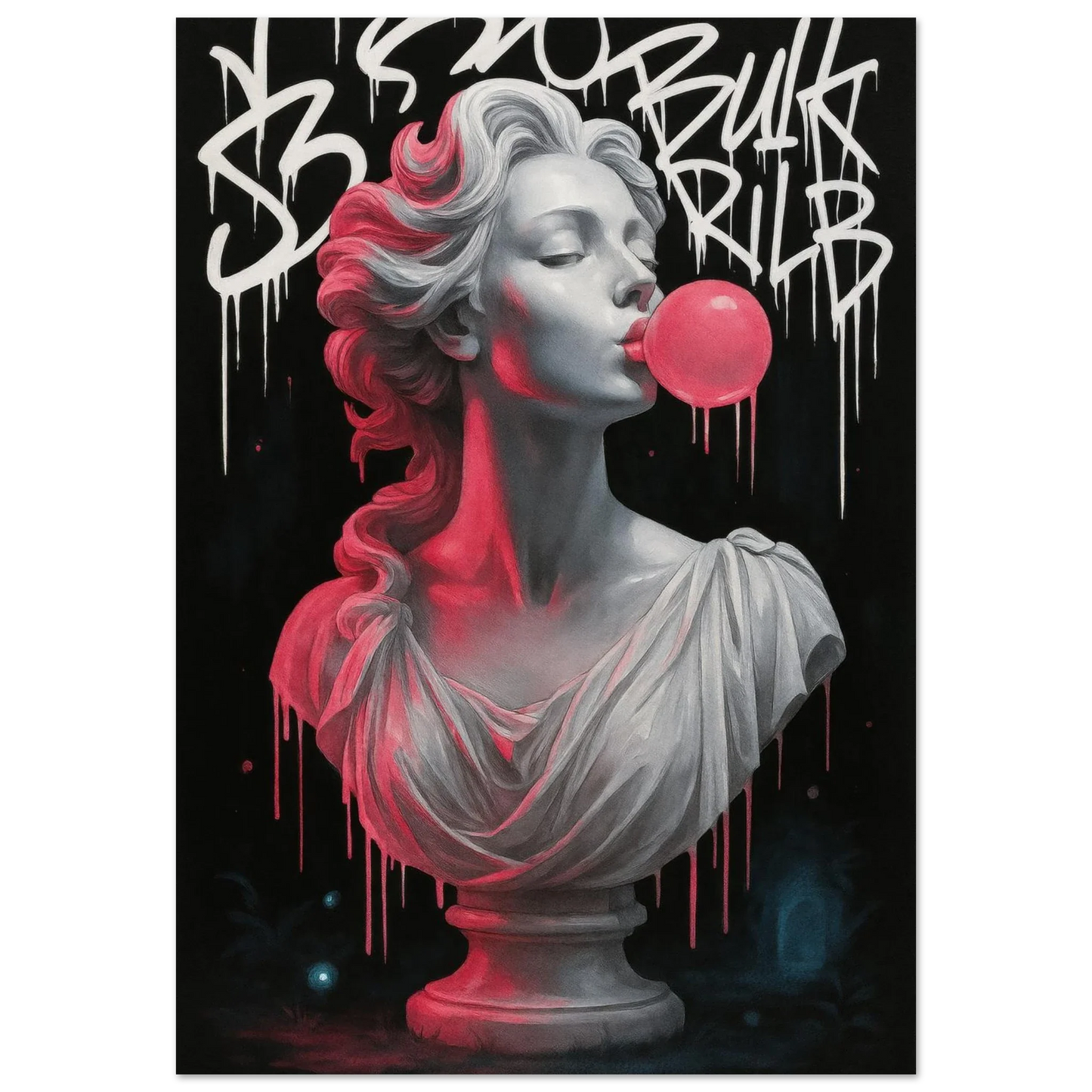 Neon Bust Bubblegum Dream: Striking Pop Art Poster with Vibrant Graffiti Flair, in Your Choice of 29 Sizes