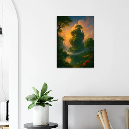 Mystical Sunset Isle: Vibrant Landscape Premium Art Poster