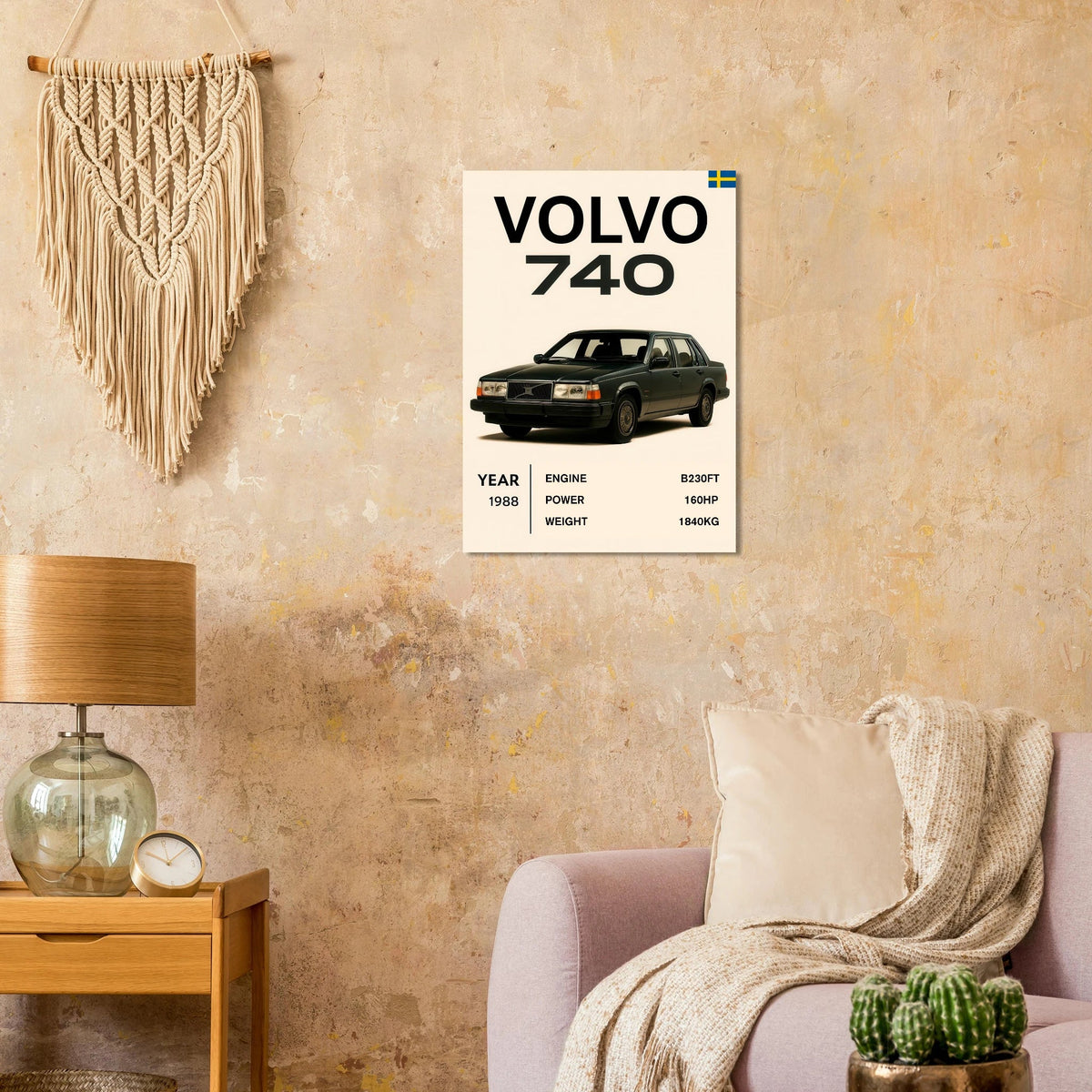 Volvo 740 Vintage Bilkonsttryck – Klassisk Skandinavisk Design Poster