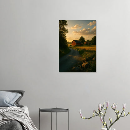 Golden Hour Farm Road Poster - Serene Rural Landscape Print for Your Home