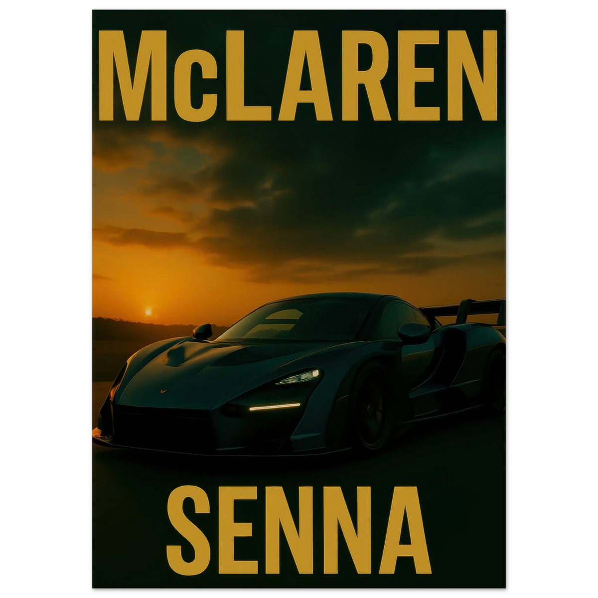 McLaren Senna Sunset Drive Poster - Dynamic Golden Hour Automotive Art Print