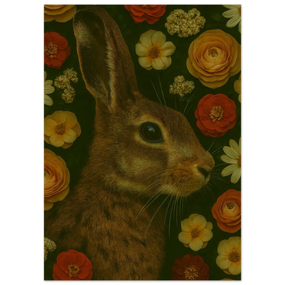 Djur - Mystisk Kanin Bland Blommor Poster - Premium Konsttryck