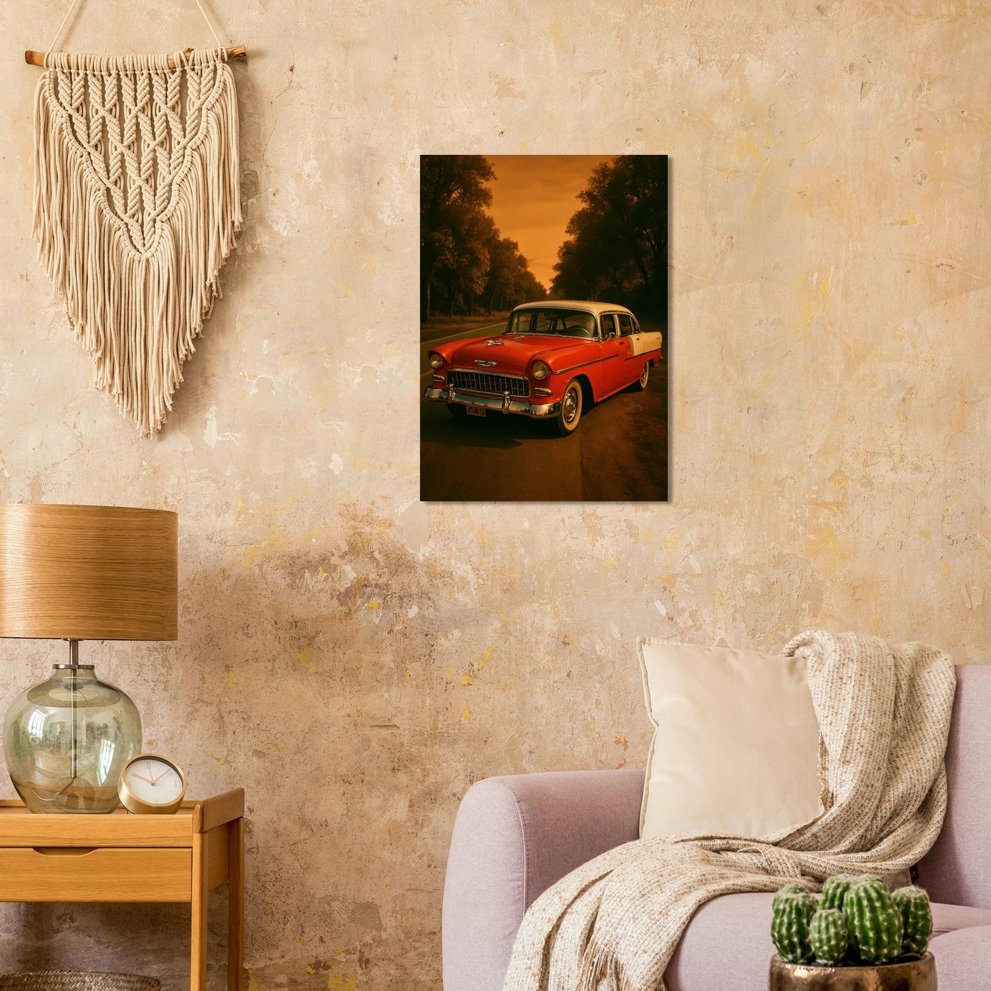 Classic American Muscle Car Poster - Vibrant Red Vintage Auto Art Print in Various Sizes