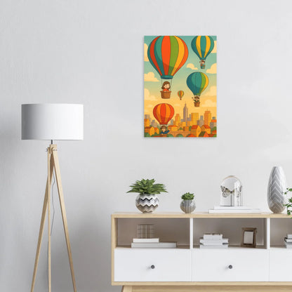 Barn: Whimsical Hot Air Balloon Cityscape Art Print – Elevate Your Space with Retro Charm