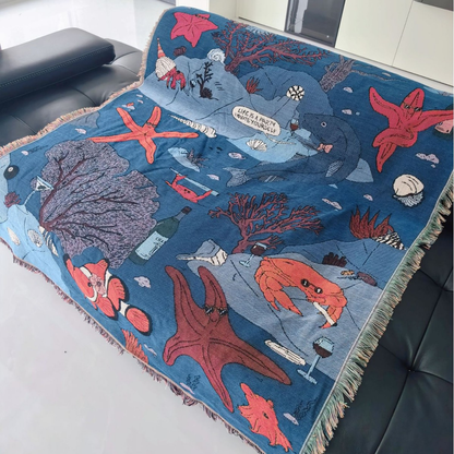 Illustrated Woven Throw Blanket