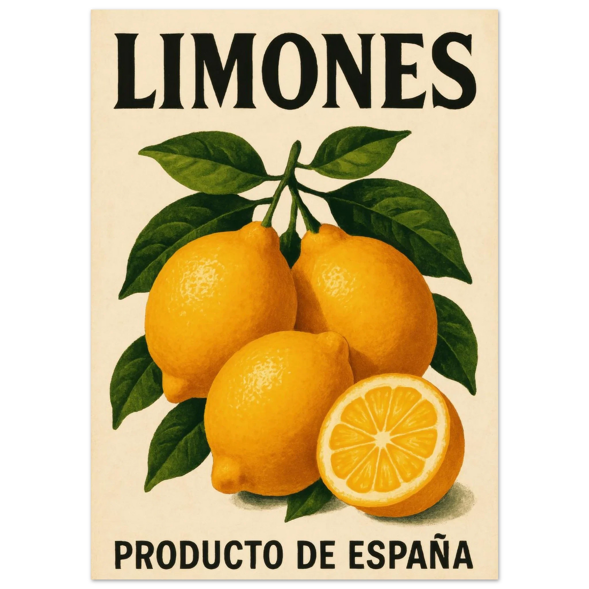 Vibrant 'Limones' Vintage Citrus Art Print Poster – Bring Mediterranean Zest Home