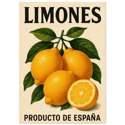 Vibrant 'Limones' Vintage Citrus Art Print Poster – Bring Mediterranean Zest Home